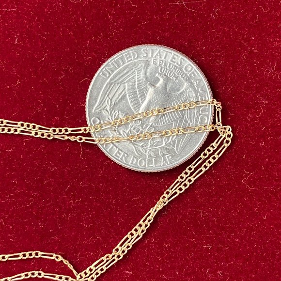 2 Linked Solid 14 K Gold 7 inch Figaro Bracelets - Picture 3 of 7